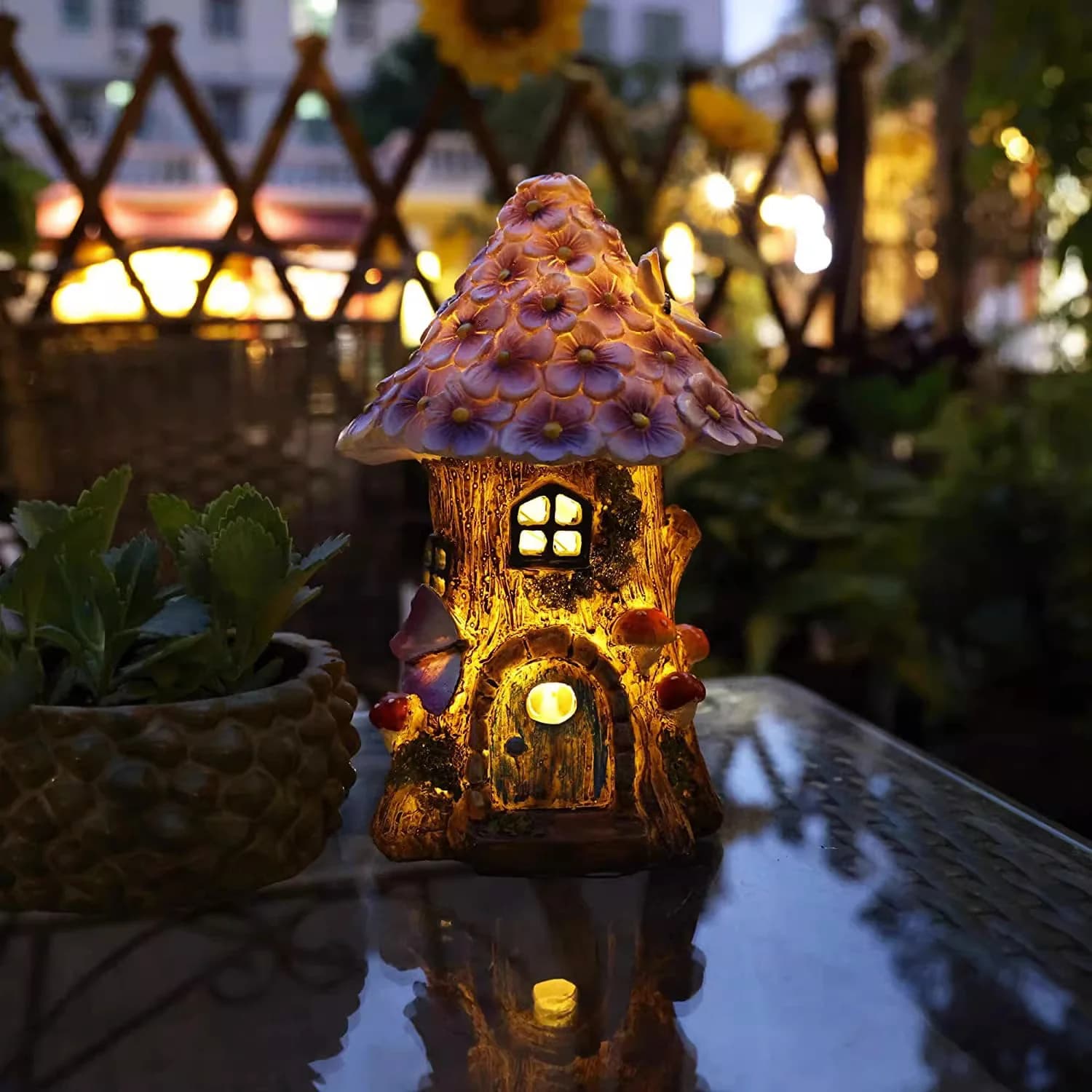 Lampu Taman Malam Tenaga Solar Patung Rumah Pokok