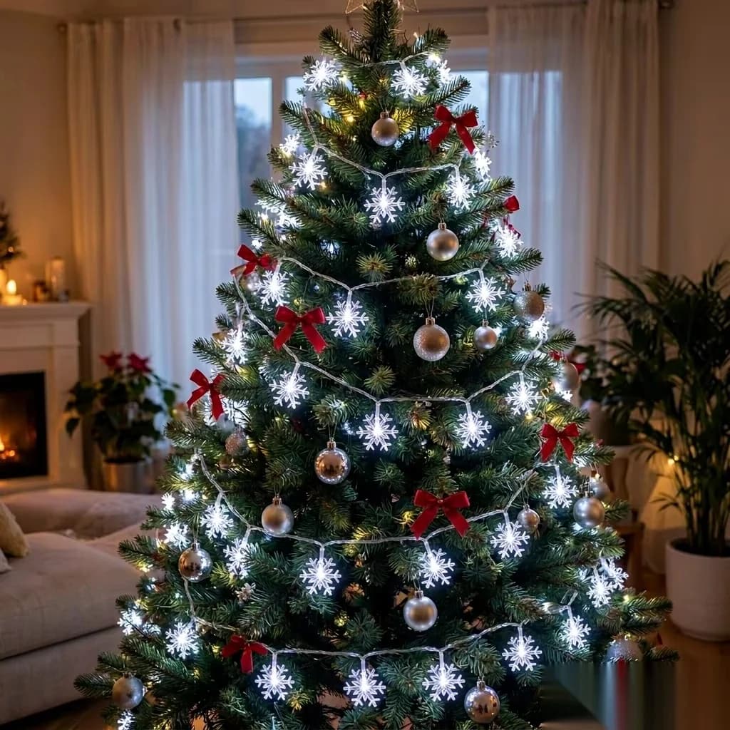 Lampu String LED Serpihan Salji Putih, Dikuasakan USB untuk Hiasan Pokok Krismas