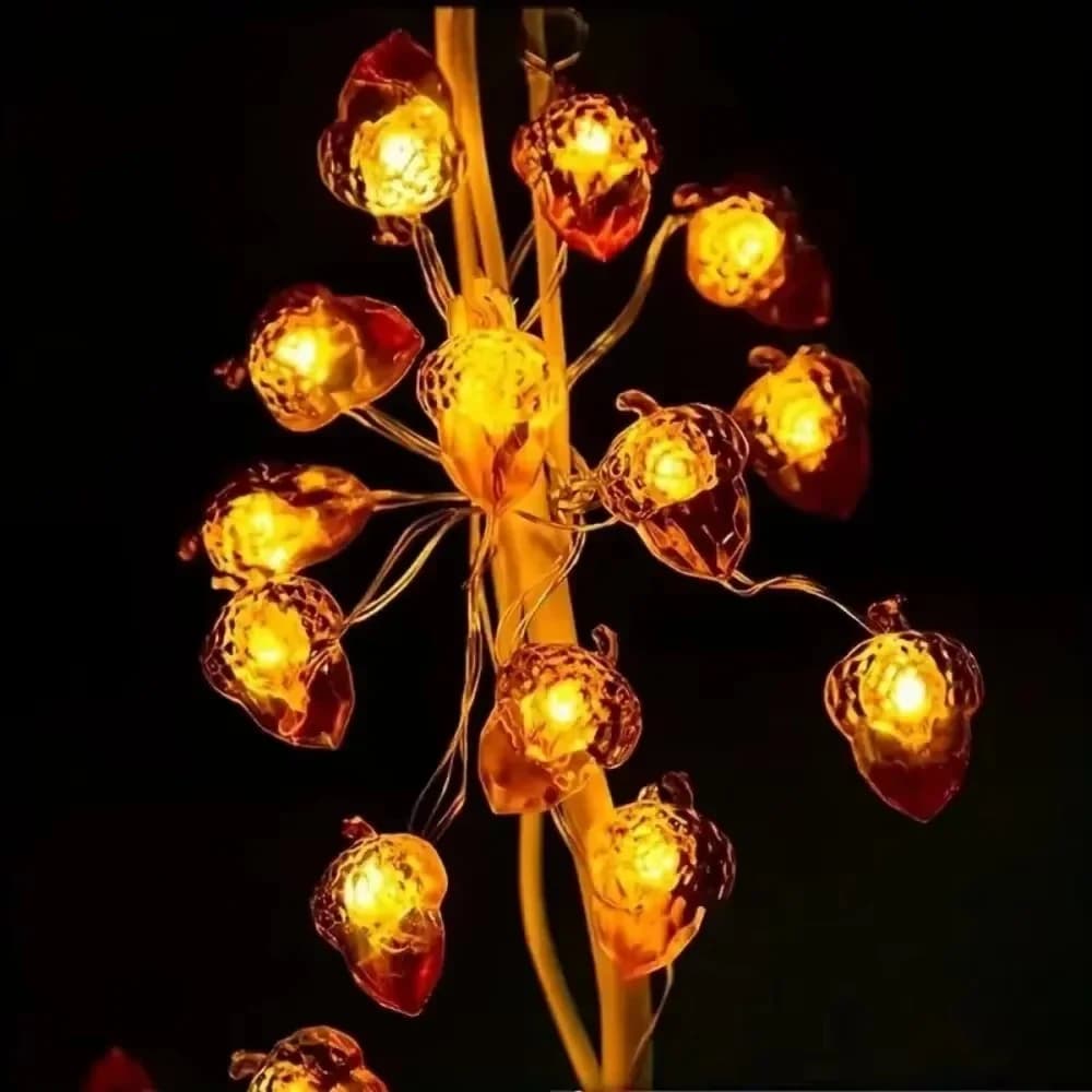 Lampu String LED Kalis Air Bentuk Acorn 3D Putih Hangat