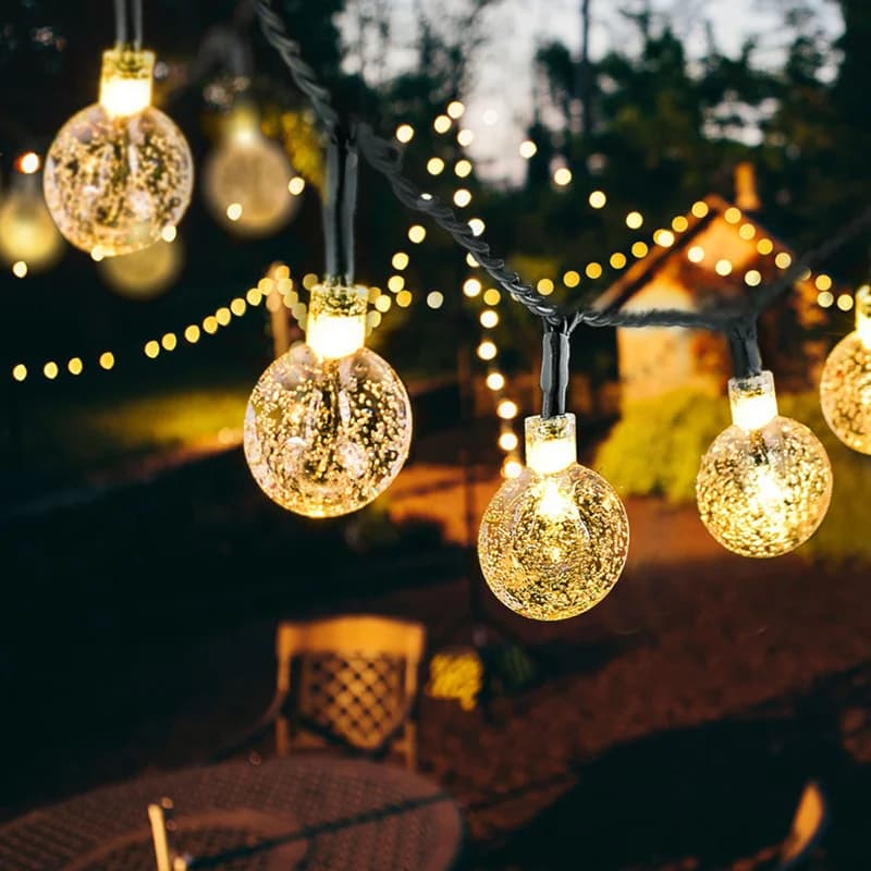 Lampu Tali Bola Gelembung LED Putih Hangat Kuasa Solar