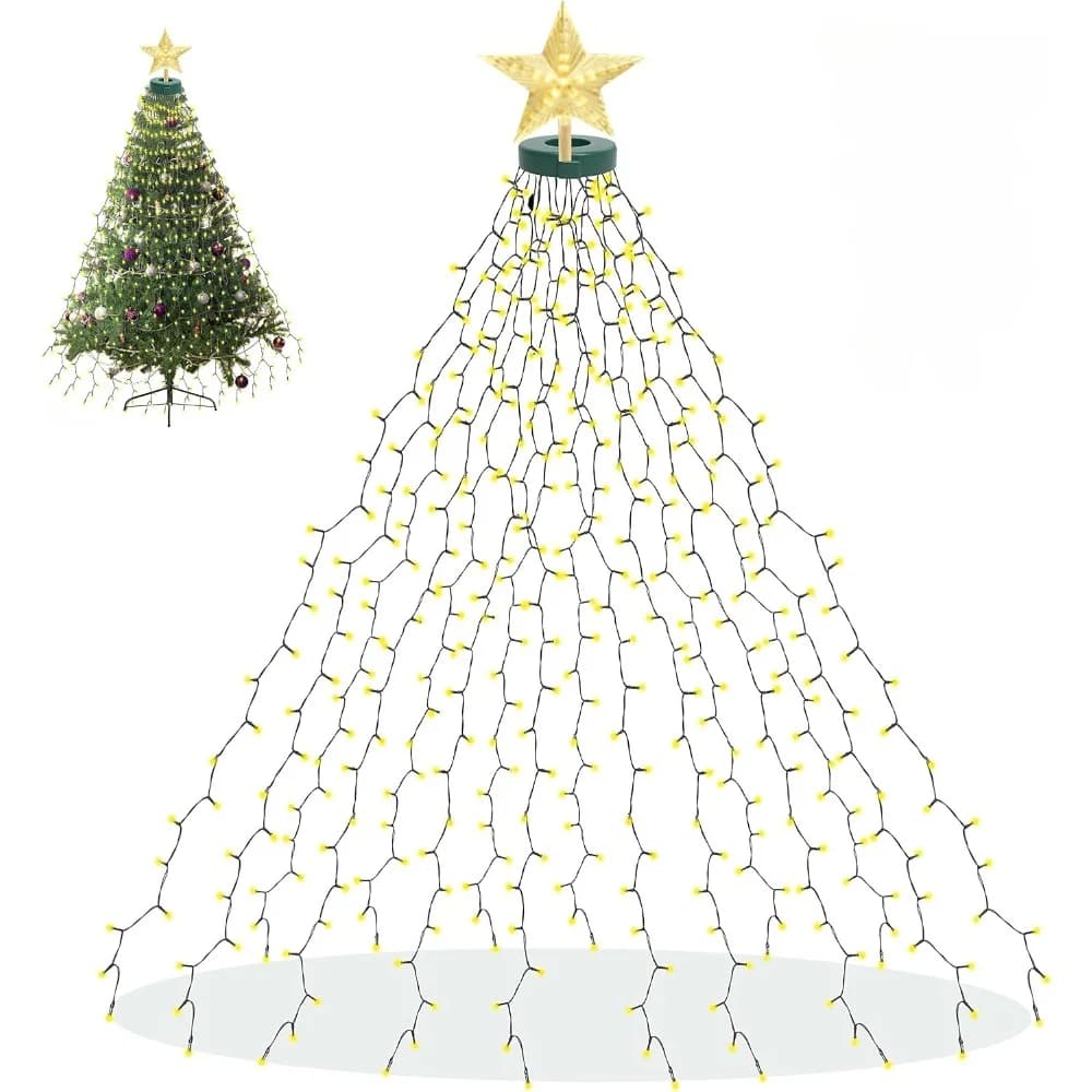 Lampu Pokok Krismas LED 280 dengan Topper Bintang dan Alat Kawalan Jauh