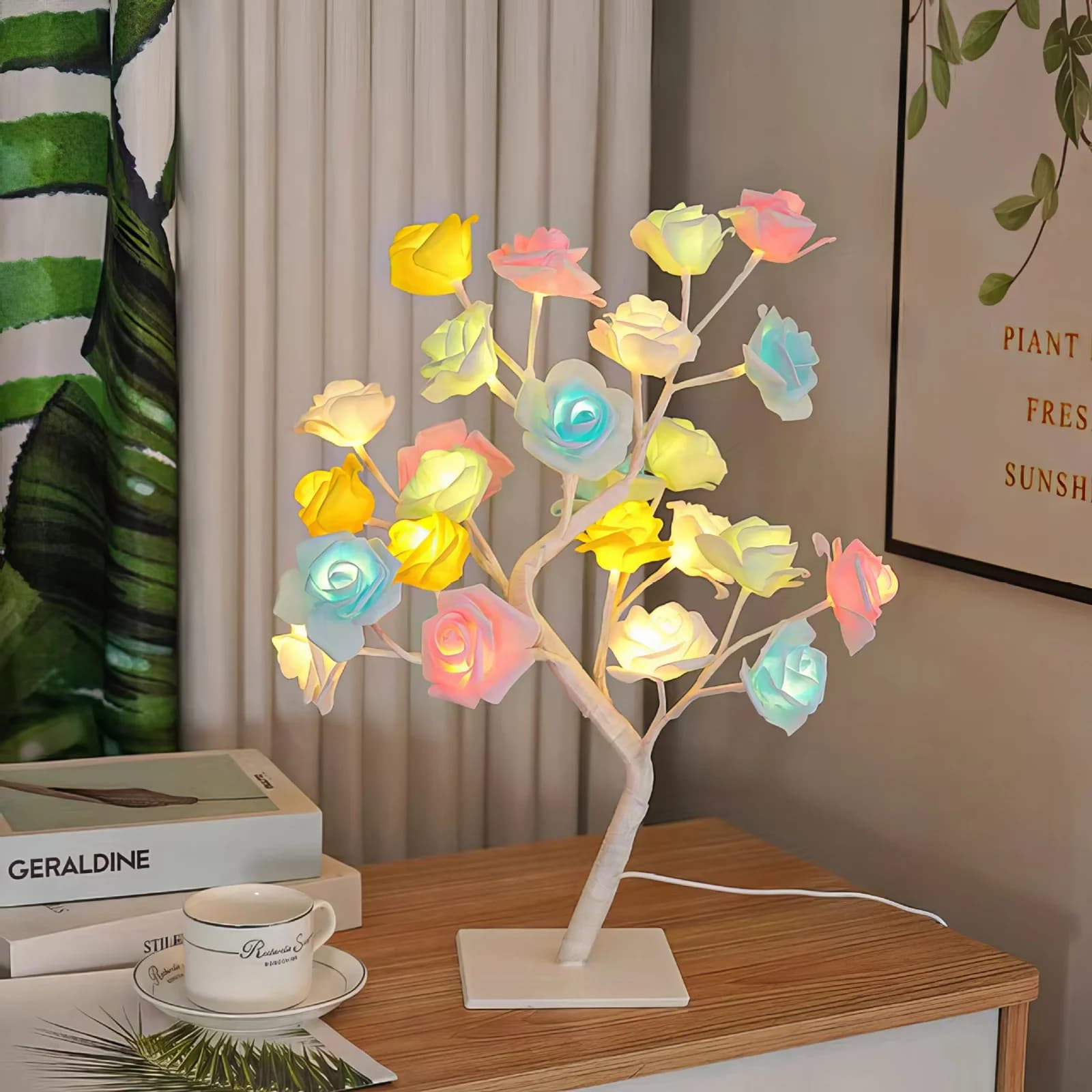 Lampu Meja Pokok Mawar LED Pelbagai Warna Dikuasakan USB