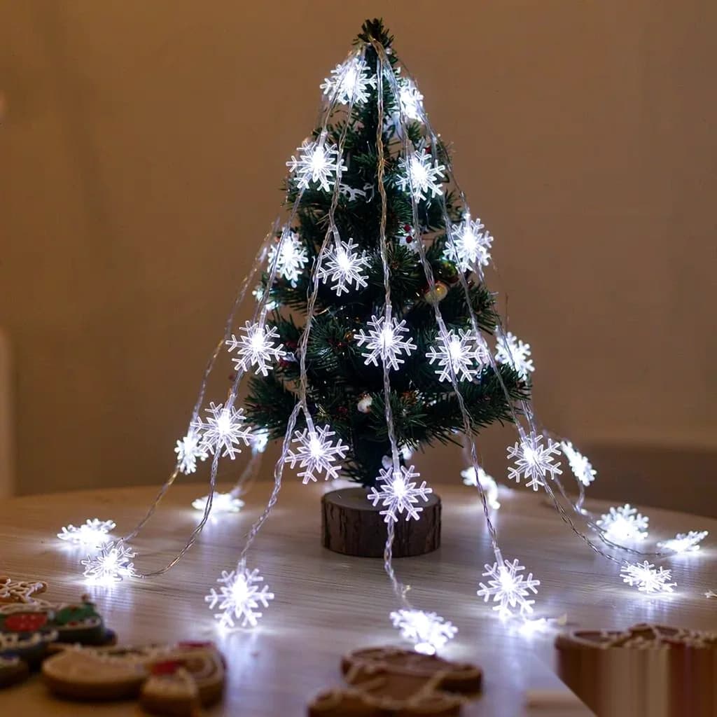 Lampu String LED Serpihan Salji Putih, Dikuasakan USB untuk Hiasan Pokok Krismas