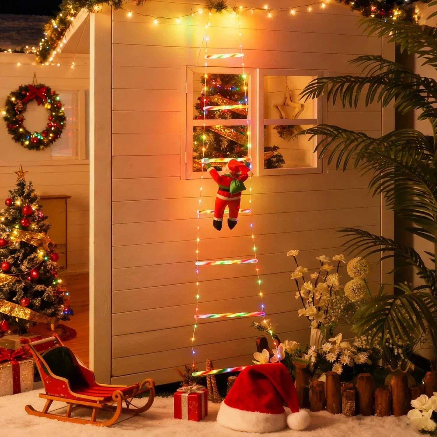 Lampu LED Berwarna Santa Claus Tangga
