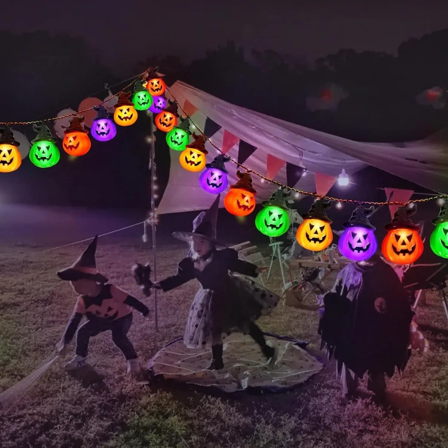 Lampu Labu LED Facet Pelbagai Warna dengan Topi Penyihir dan Hantu