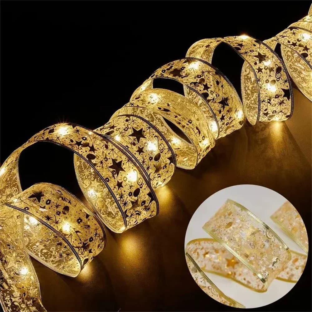 Lampu Reben LED Krismas Dua Lapisan Satin Emas