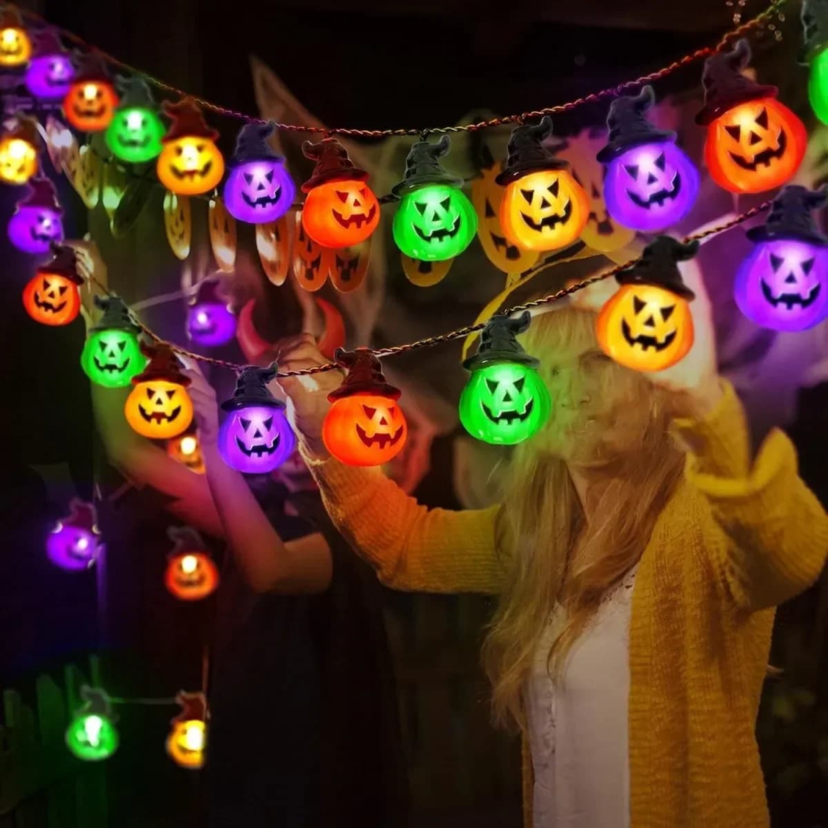 Lampu Labu LED Facet Pelbagai Warna dengan Topi Penyihir dan Hantu