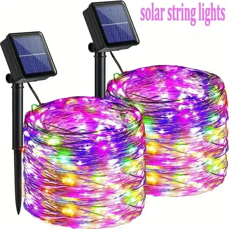 Lampu String Fairy Solar, 8 Mod LED Putih Hangat dan Warna-warni