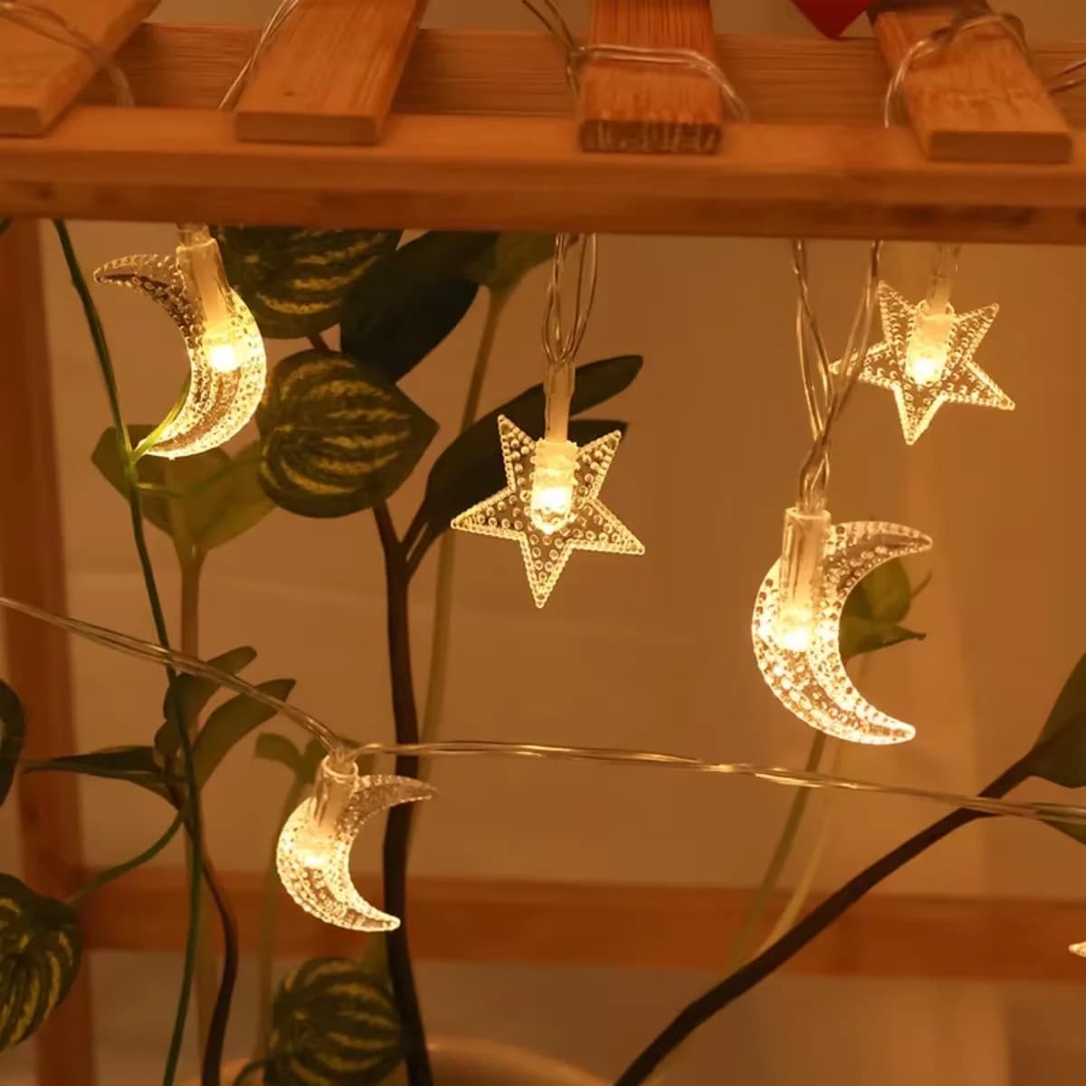 Lampu String Bulan Berkuasa Bateri LED Putih Hangat
