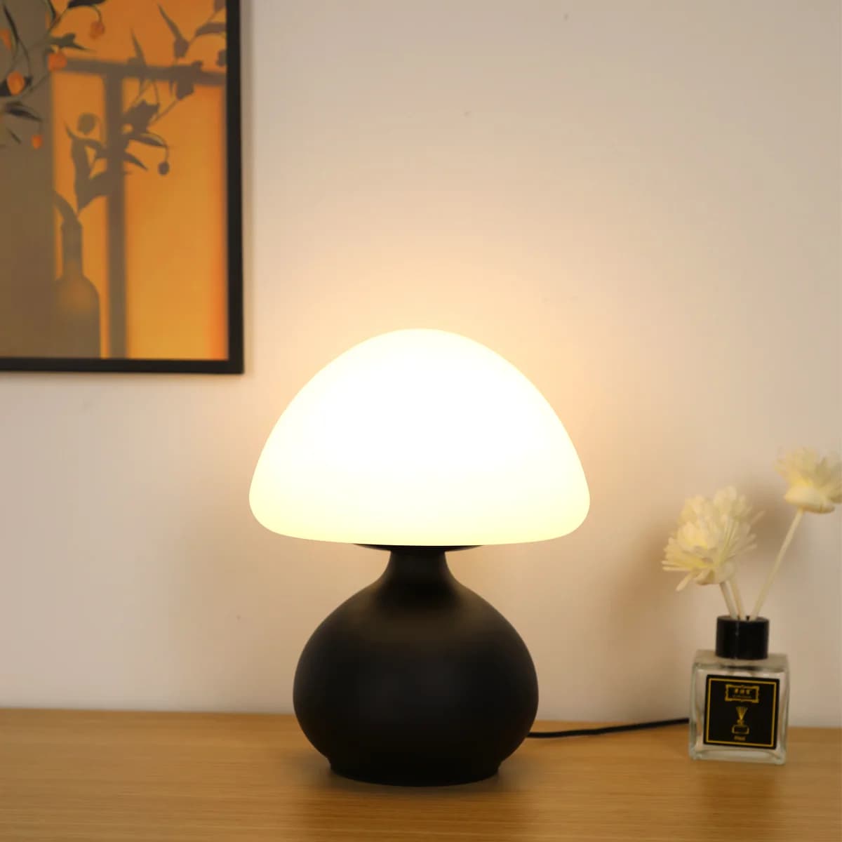 Lampu Meja Cendawan LED USB, Tiga Warna Boleh Laras