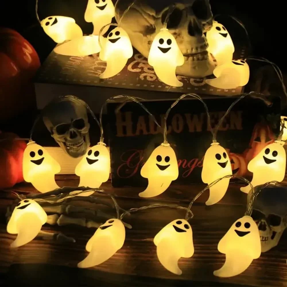 Lampu String LED Hantu Putih Hangat, Berkuasa Bateri