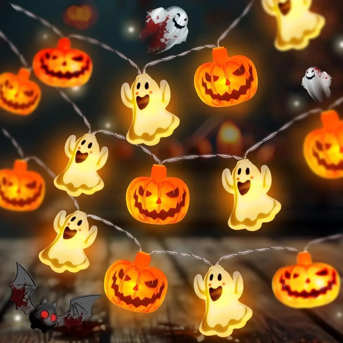 Lampu Tali LED Halloween Hantu & Labu Berkuasa Bateri