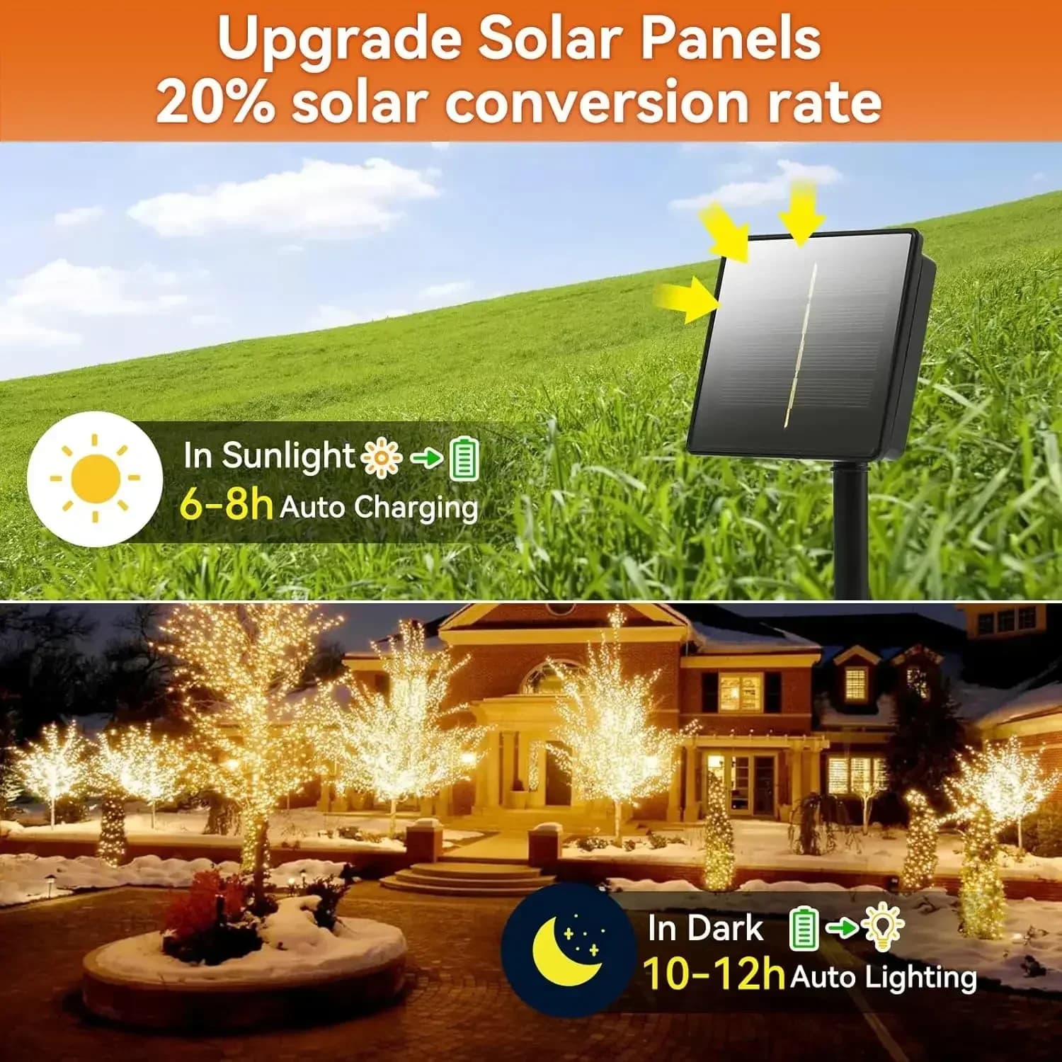 Lampu Tali Solar Kalis Air, LED Putih Hangat untuk Landskap Taman