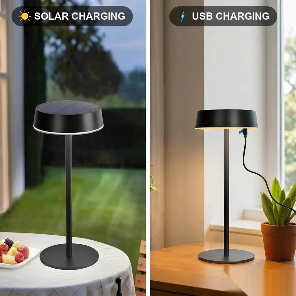 Lampu Meja Solar, Pengecasan USB Berganda, 3 Warna