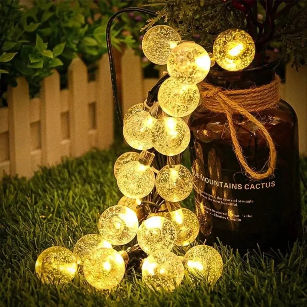 Lampu String Bola Kristal Surya Cahaya Putih Hangat