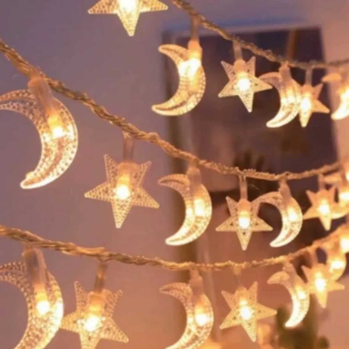 Lampu String Bulan Bintang Berkuasa Bateri, LED Pelbagai Warna