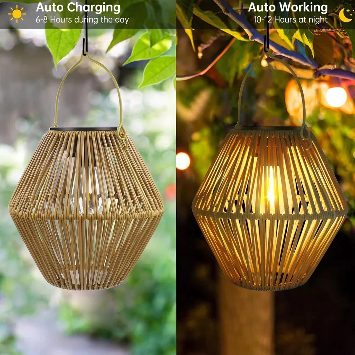 Lampu Gantung Solar Rotan Tenunan Tangan