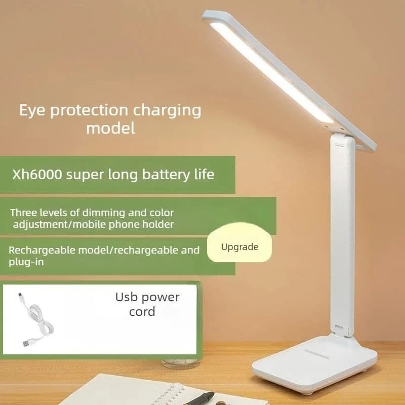 Lampu Meja LED Boleh Diisi Semula USB Lipat dengan Penyangga Telefon