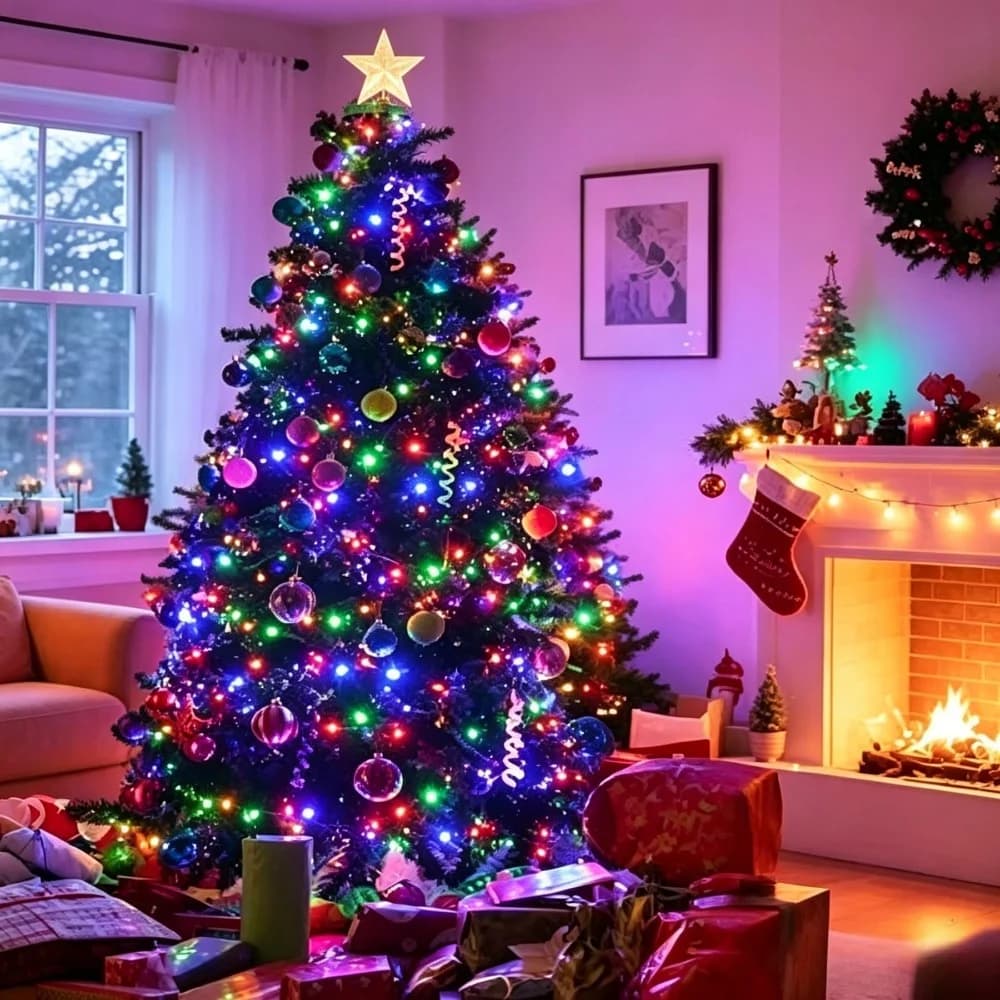 Lampu Pokok Krismas LED 280 dengan Topper Bintang dan Alat Kawalan Jauh