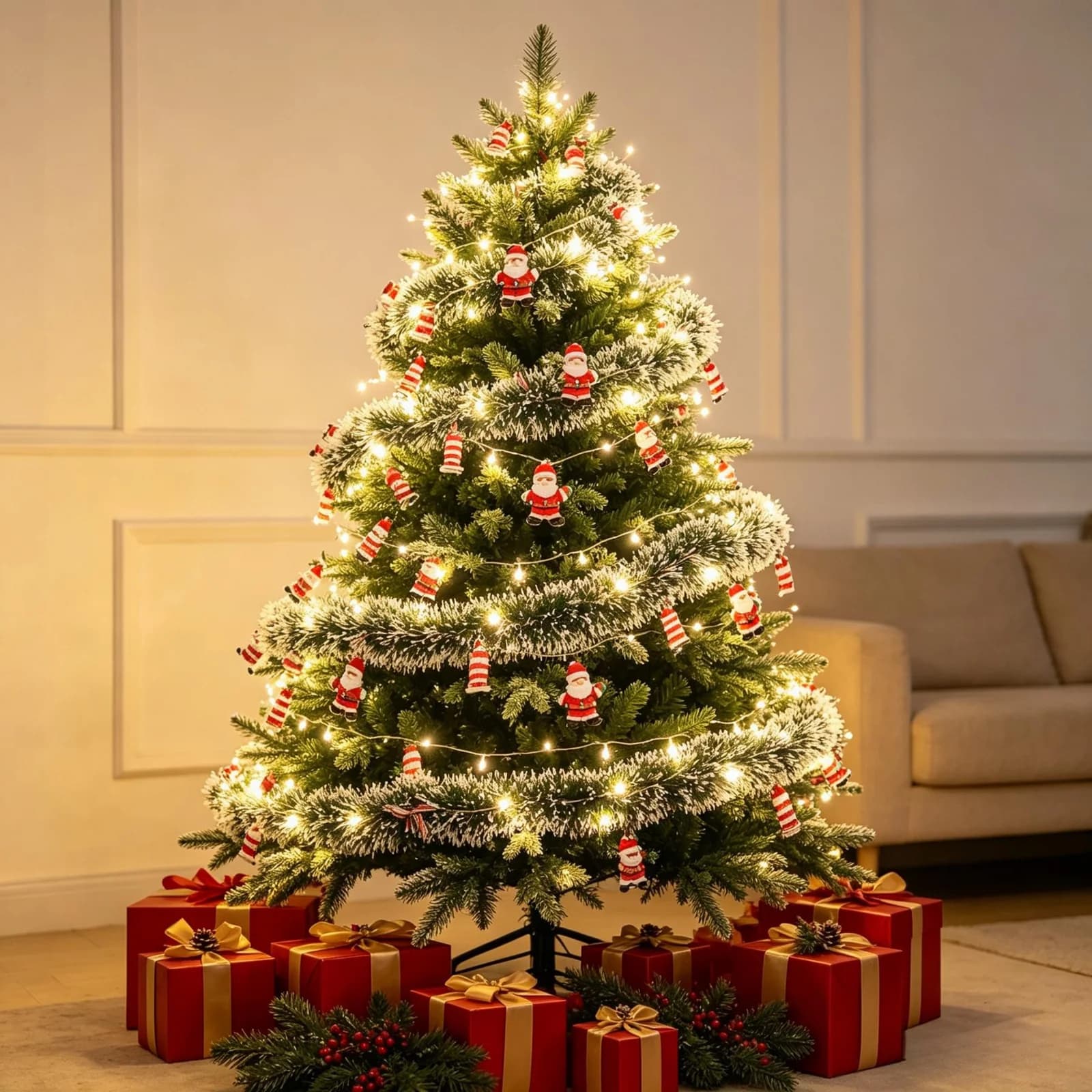 Tali Lampu Hiasan Tinsel LED dengan Santa Claus
