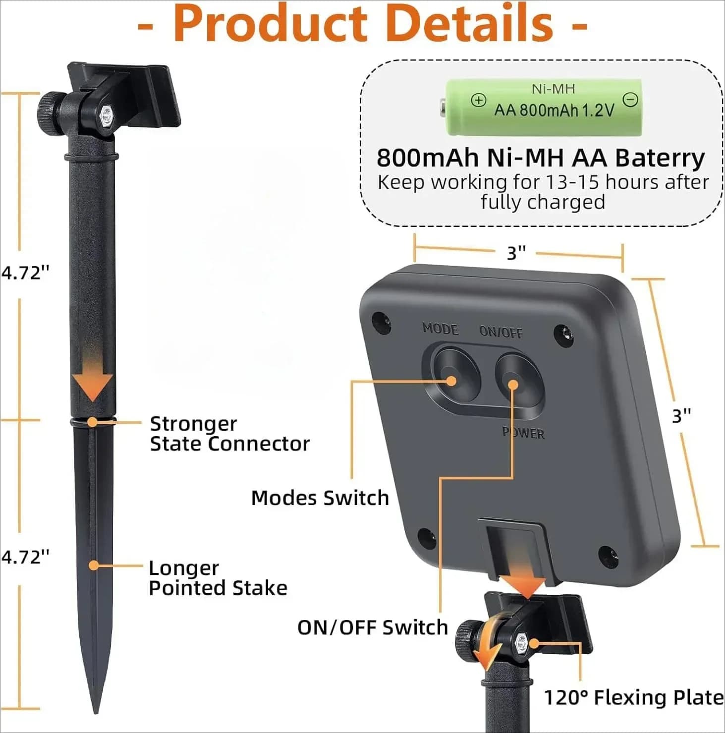 Lampu Tali Solar Kalis Air, LED Putih Hangat untuk Landskap Taman