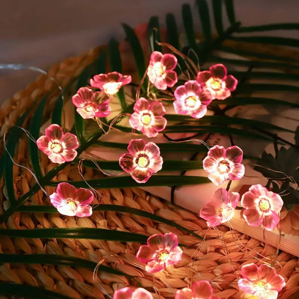 Lampu Hiasan Fairy 10-LED Bunga Sakura Merah Jambu, Bateri