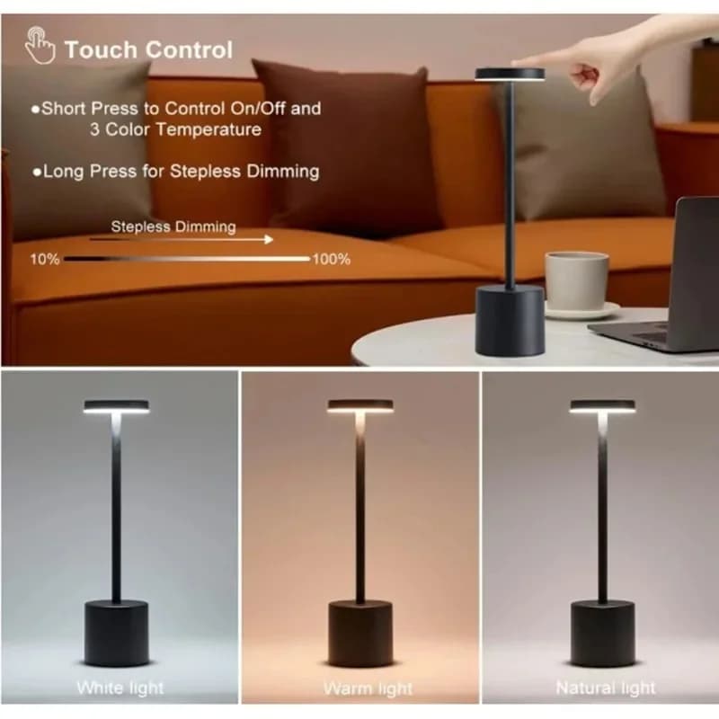 Lampu Meja Mood Boleh Dicas USB, Kawalan Sentuh, 3 Suhu Warna