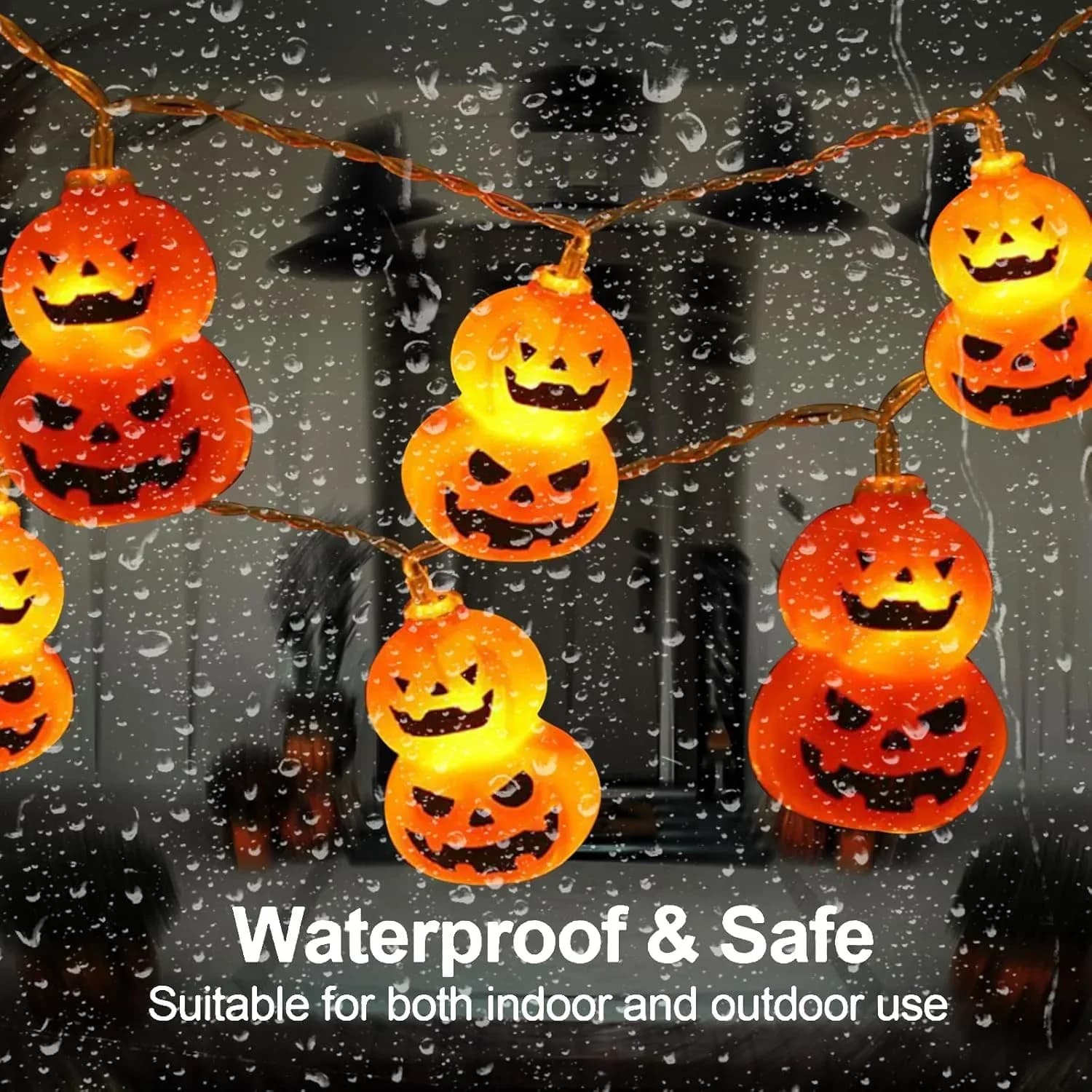 Lampu String LED Jack O Lantern Jingga Berkuasa Bateri