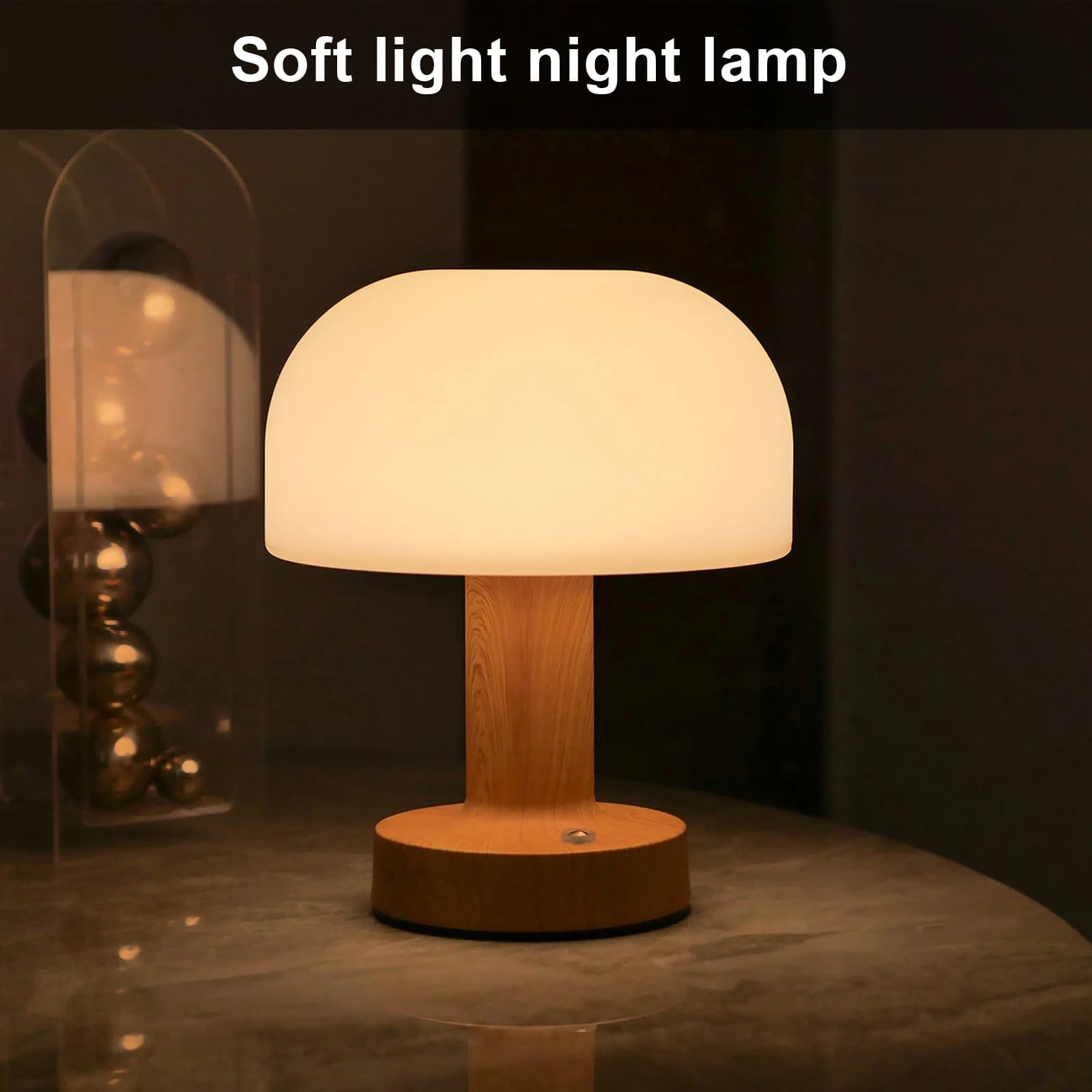 Lampu Meja LED Gaya Cendawan Moden, Sentuhan Boleh Cas USB