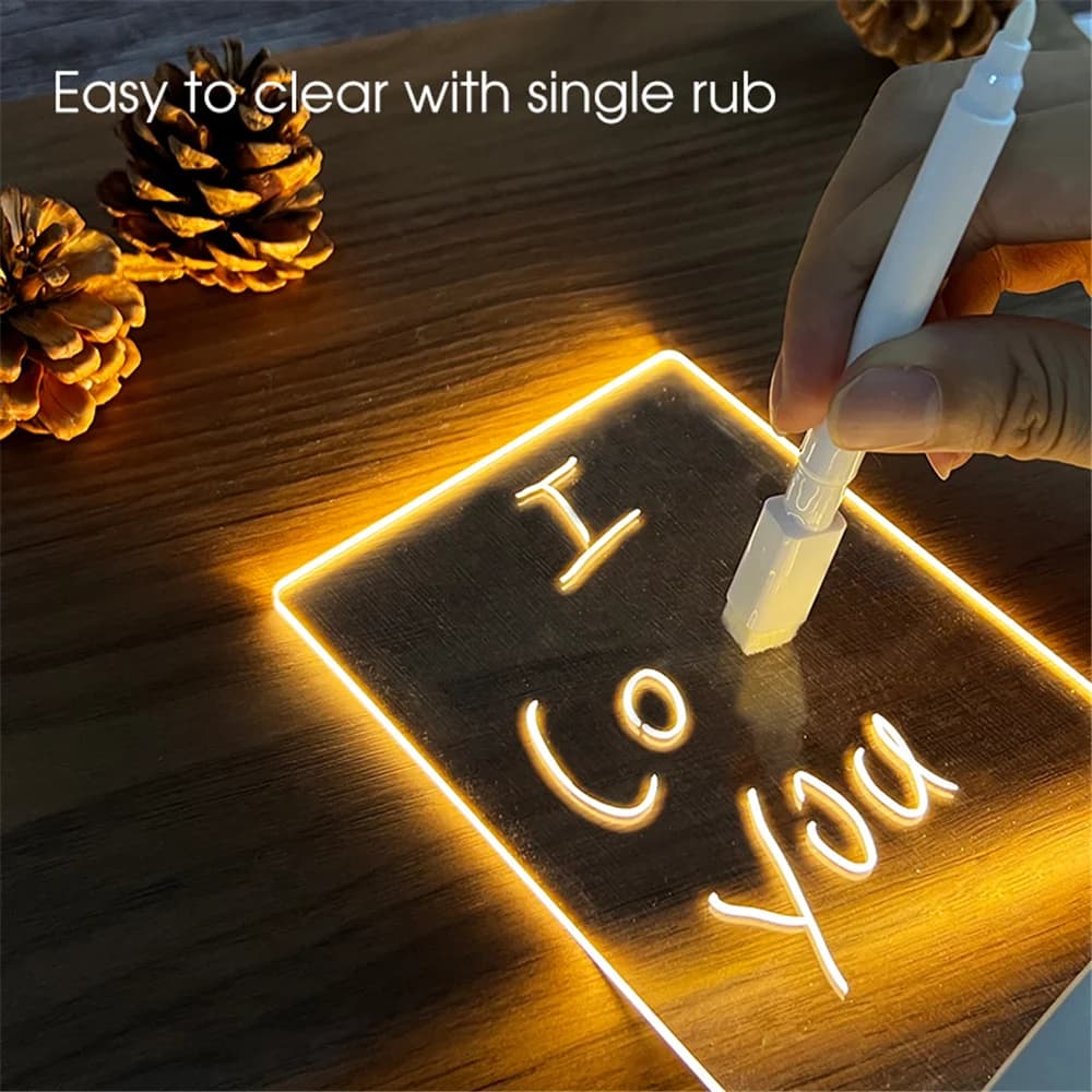 Lampu Malam USB Akrilik Telus dengan Papan Mesej Boleh Padam
