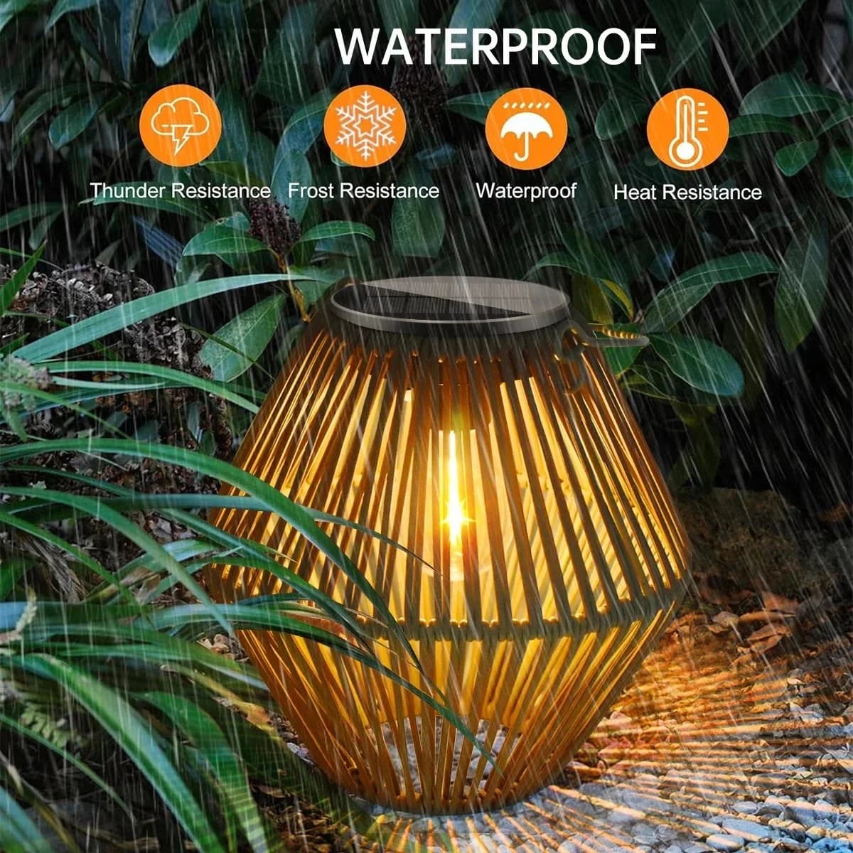 Lampu Gantung Solar Rotan Tenunan Tangan
