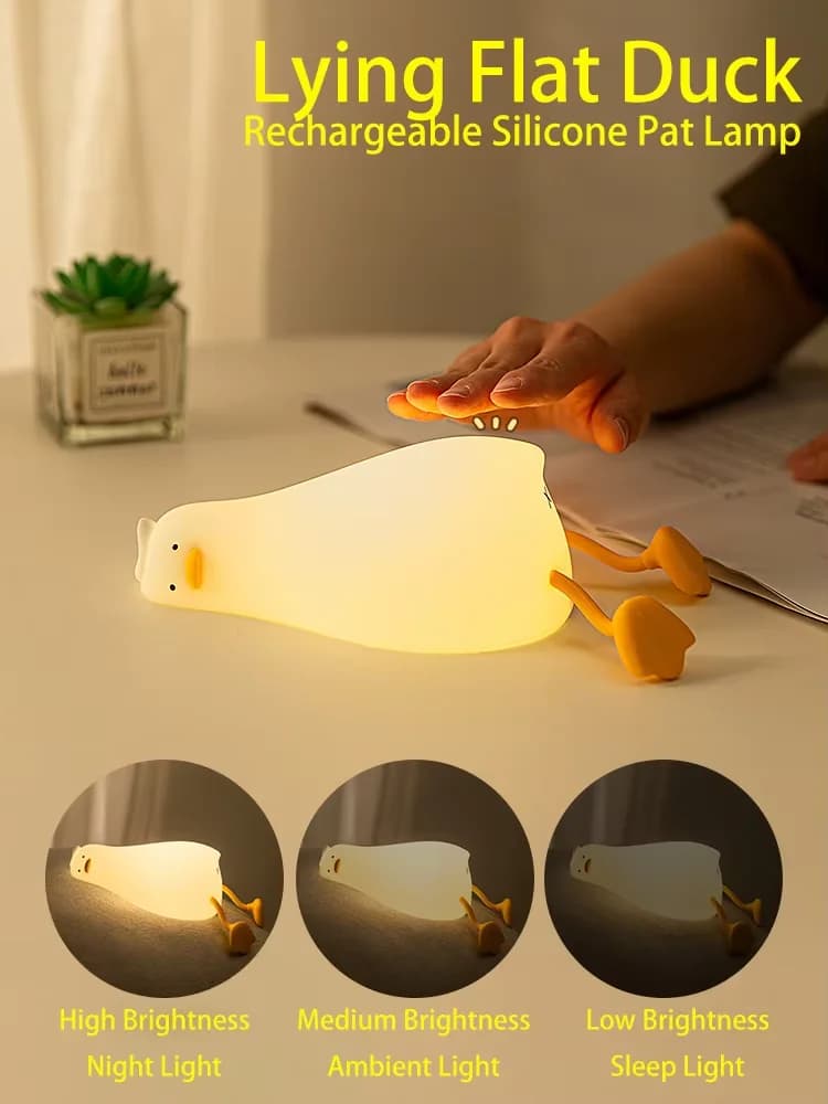 Lampu Malam Meja Sisi Silikon Bebek Boleh Dicas Semula
