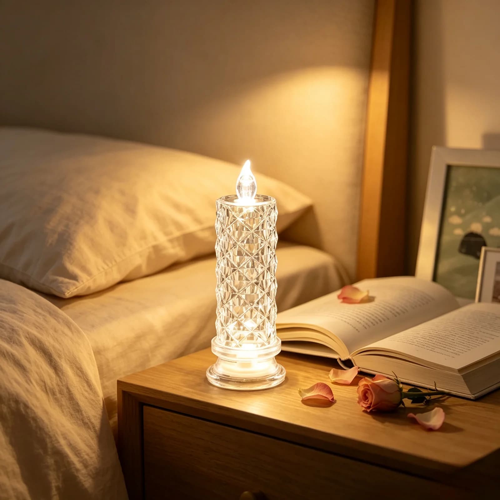 Lilin LED Kristal Tanpa Api dengan Proyeksi untuk Dekorasi Romantis