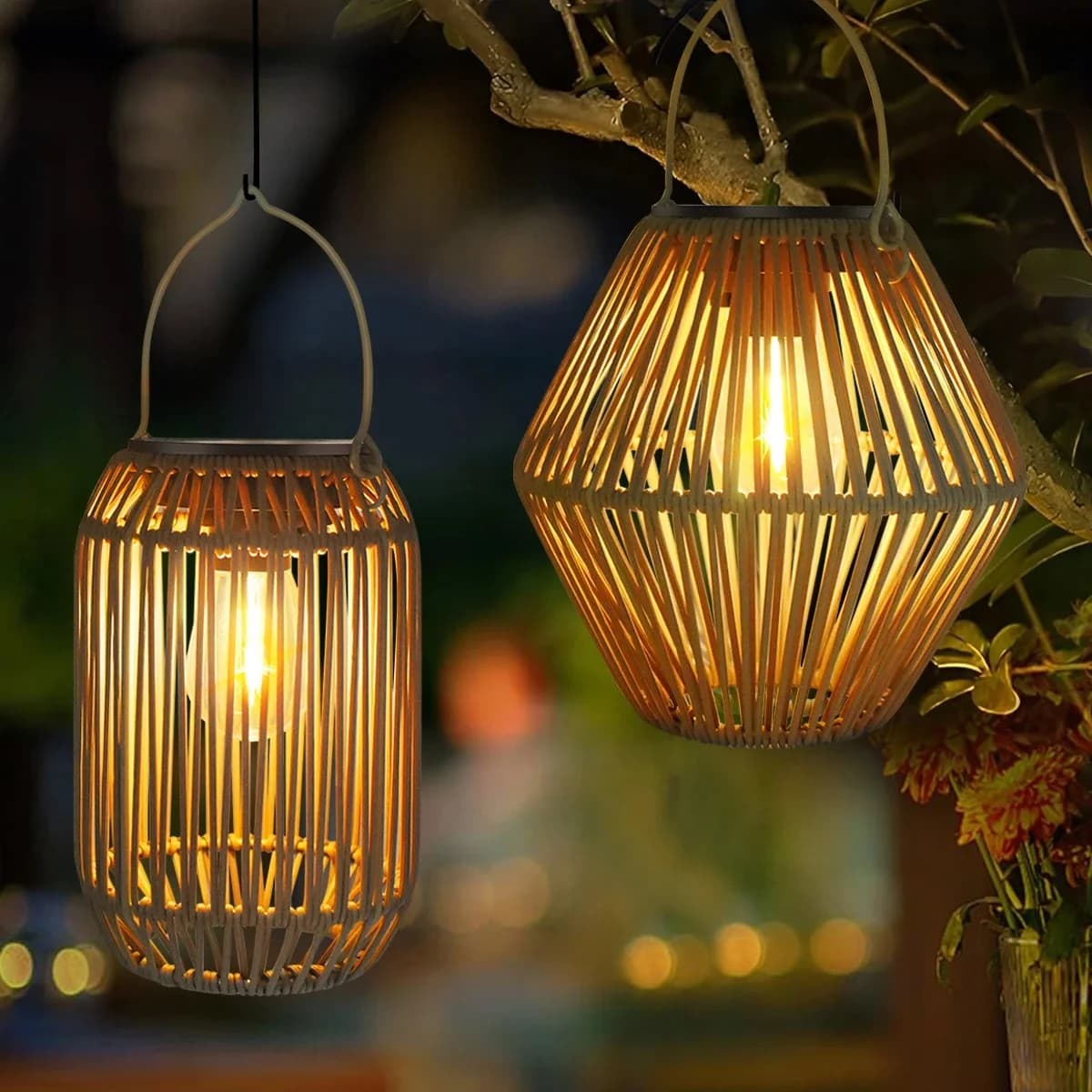 Lampu Gantung Solar Rotan Tenunan Tangan